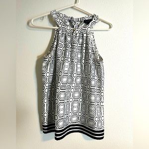 The Limited Sleeveless Blouse - black & white geometric pattern satin feel - Sm